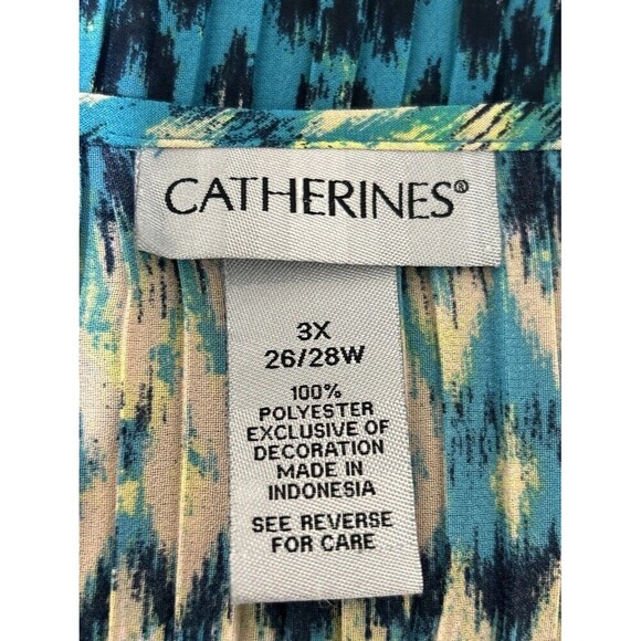Catherines Teal Abstract Print Blouse Lightweight Pullover Plus Size 3X (26/28) - Picture 3 of 11